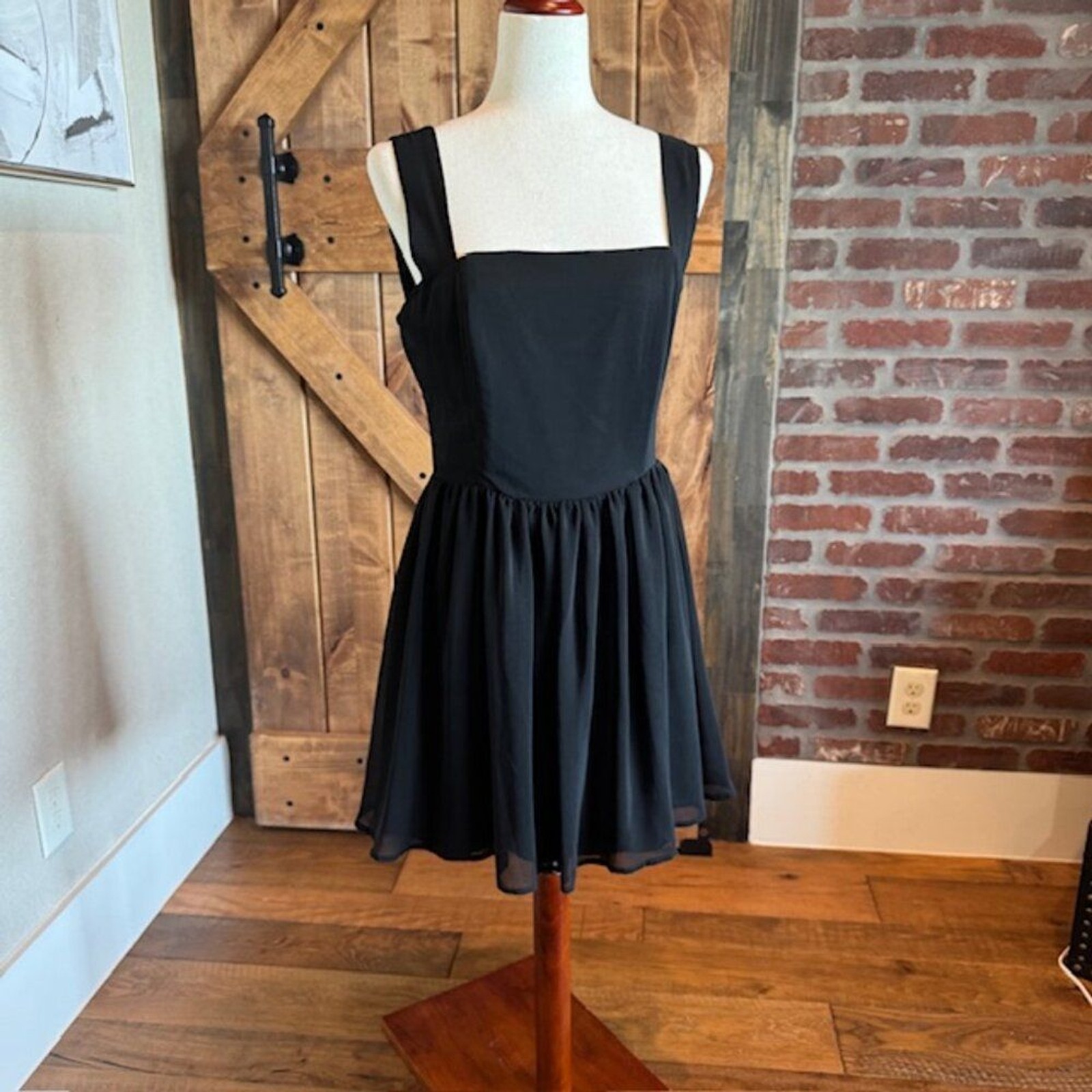 Rare London Black Chain Back Mini Dress Size 10 | Elegant Open Back with Gold Ch
