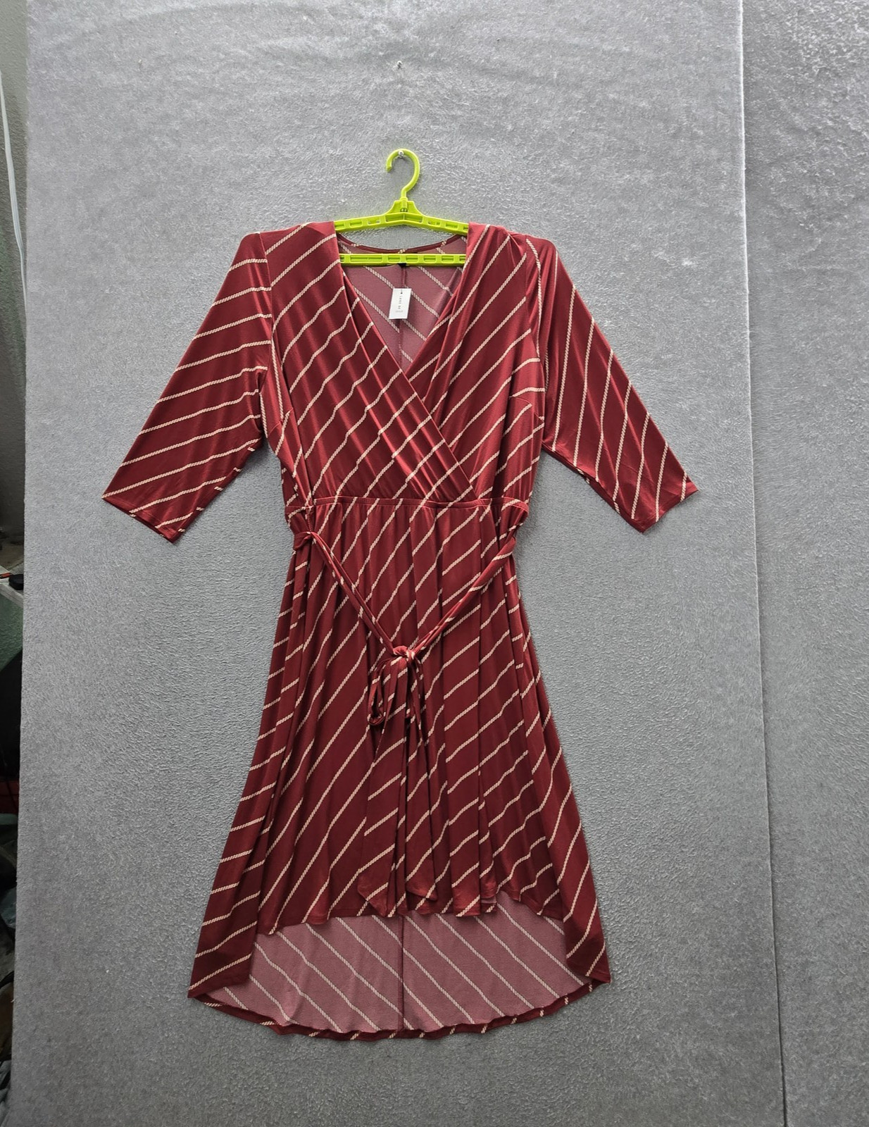 Lane Bryant Women Dress 22/24 Red Striped Fit & Flare Belt 3/4 Sleeve Party NWT