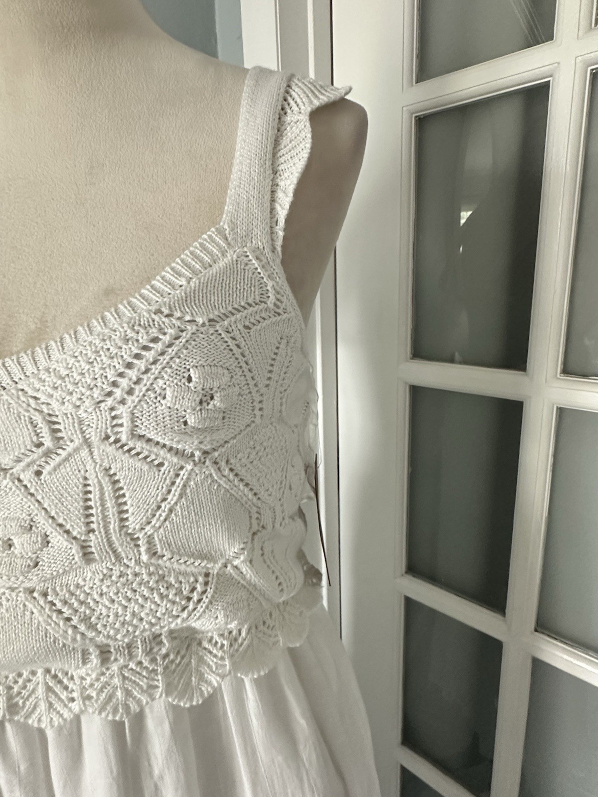 Just Found White Crochet Ruffle Square Neck Sleeveless Maxi Dress Size L