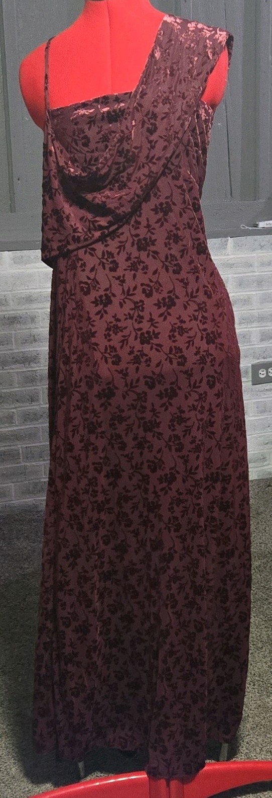 francesca’s Burgundy Floral Velvet Maxi Dress XL Strapless Sleeveless Lined