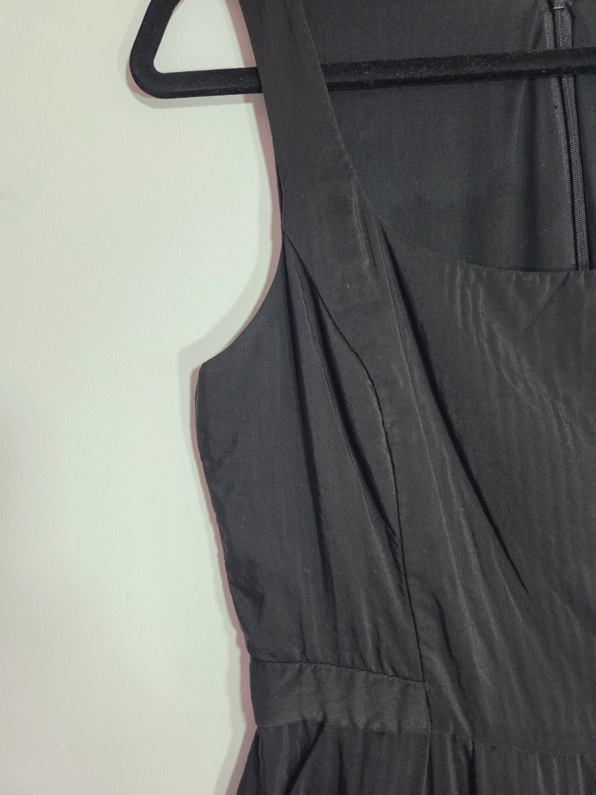 Cue Black Fit & Flare Square Neck Sleeveless Pleated Pockets Zip Dress 12
