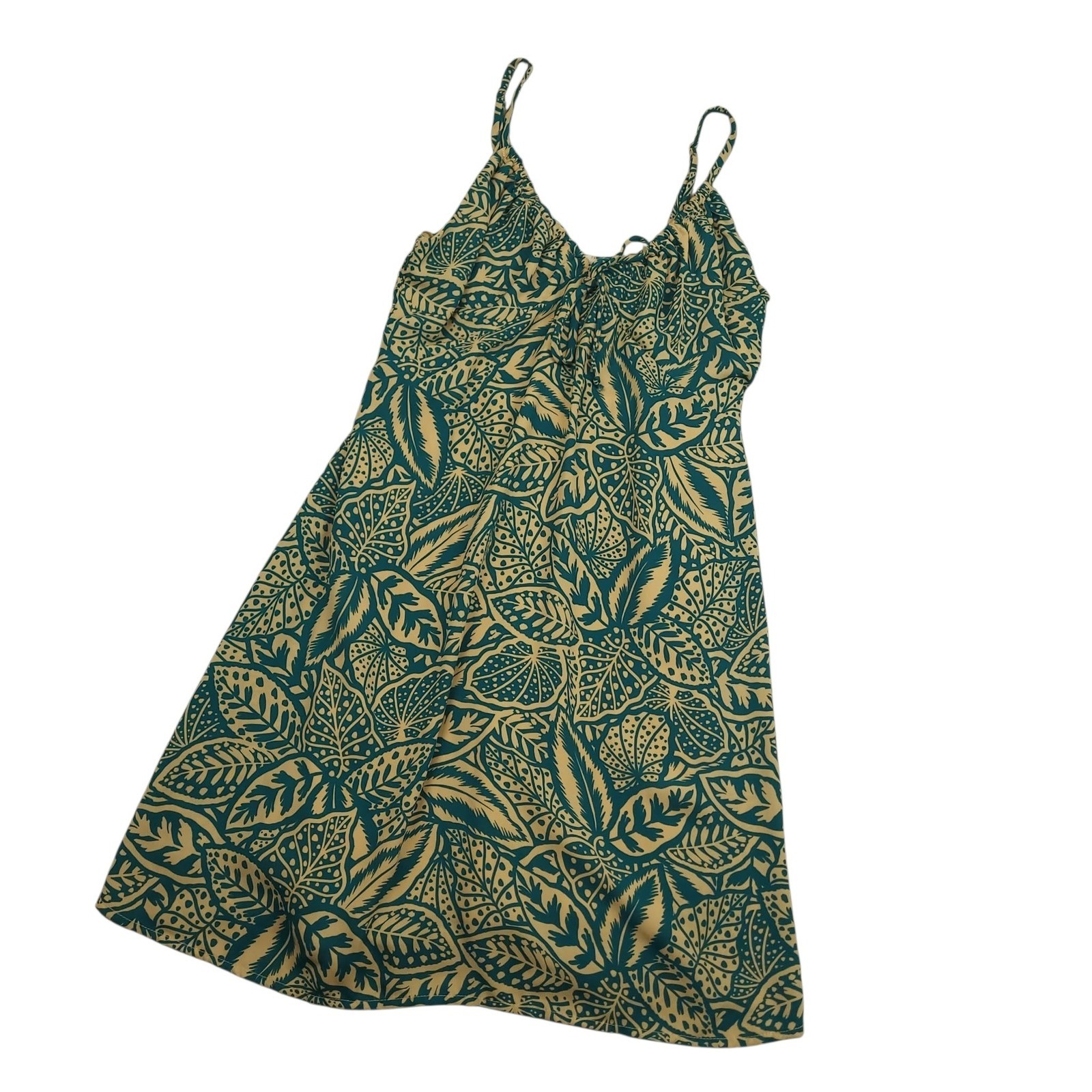 Sienna Sky Womens Tropical Leaf Mini Dress Sz Medium Spaghetti Strap Boho Casual