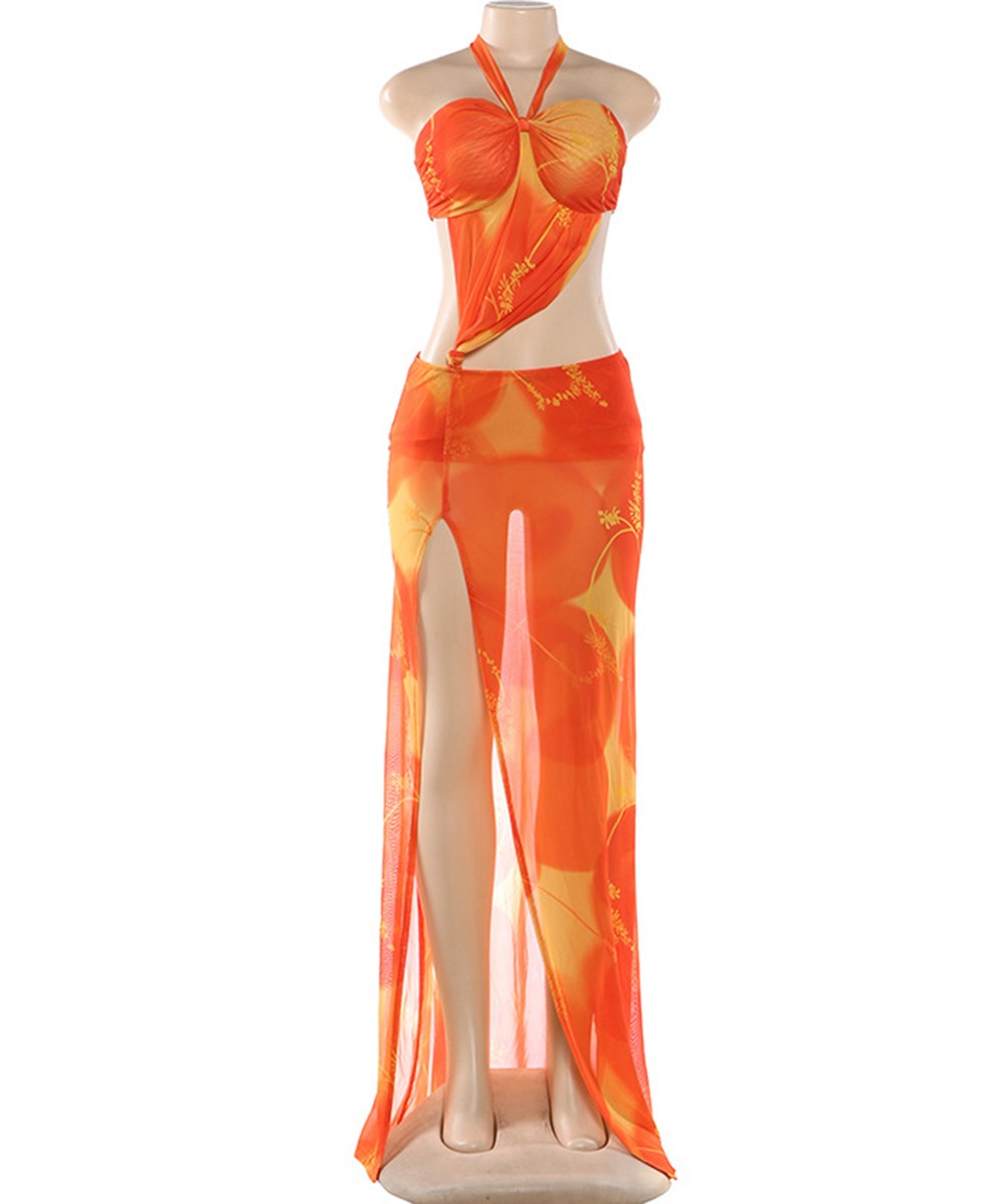 Sunset Floral Sheer Cut-Out Maxi Dress
