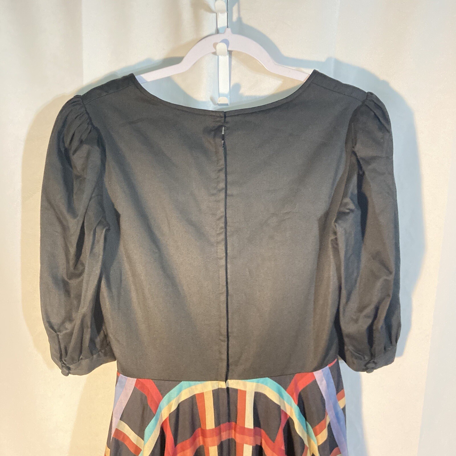 Vintage FINE FEATHERS black multicolor plaid scoop neck circle dress 10