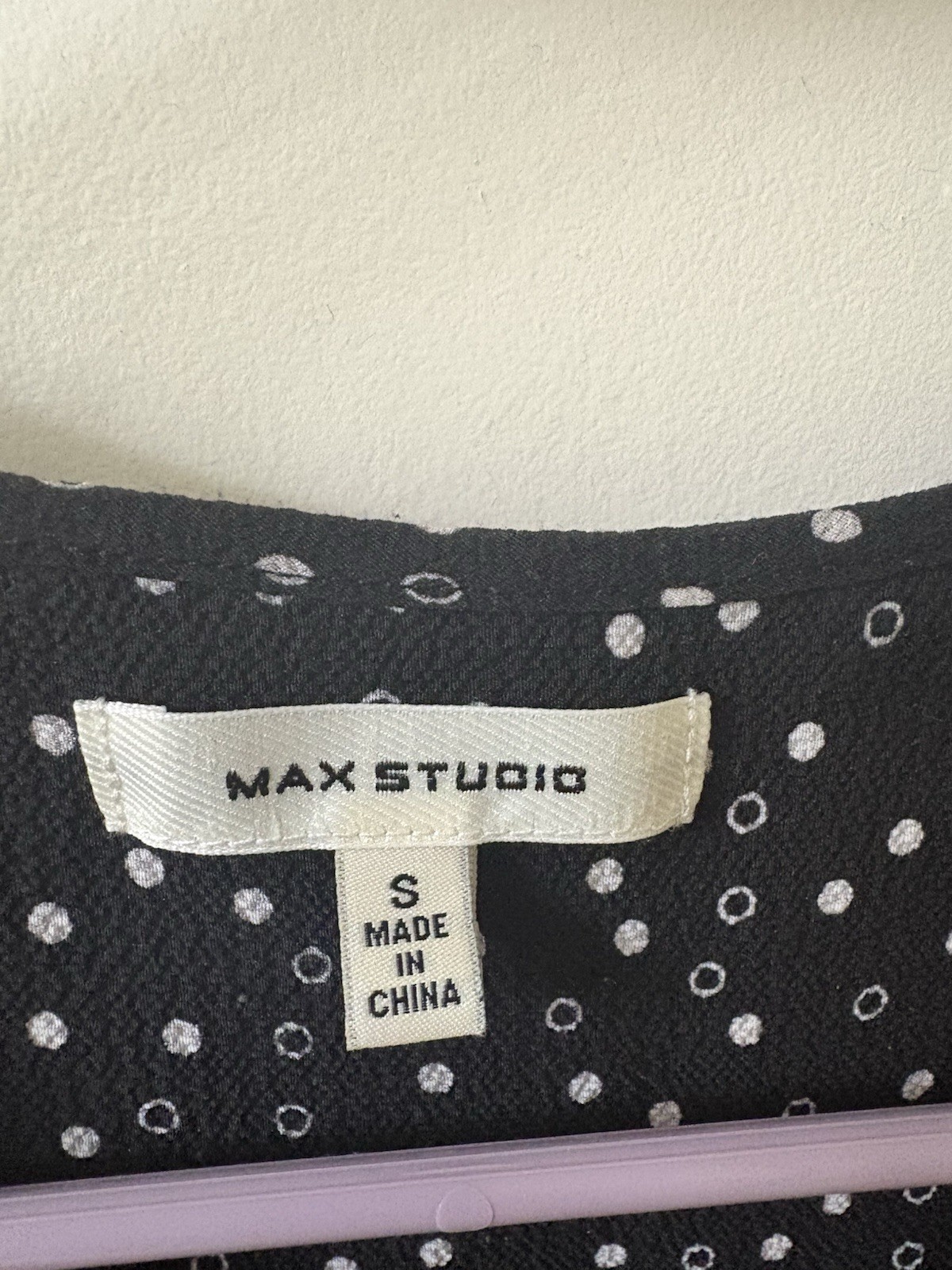 Max Studio Black/White Polka Dot V-Neck Long Sleeve Shirt Midi Dress Belted S