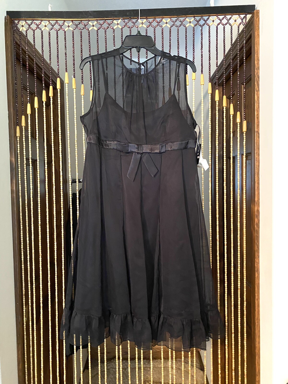 Sandra Darren Black Layered Sleeveless Dress Size 12 Bow & Sash NWT
