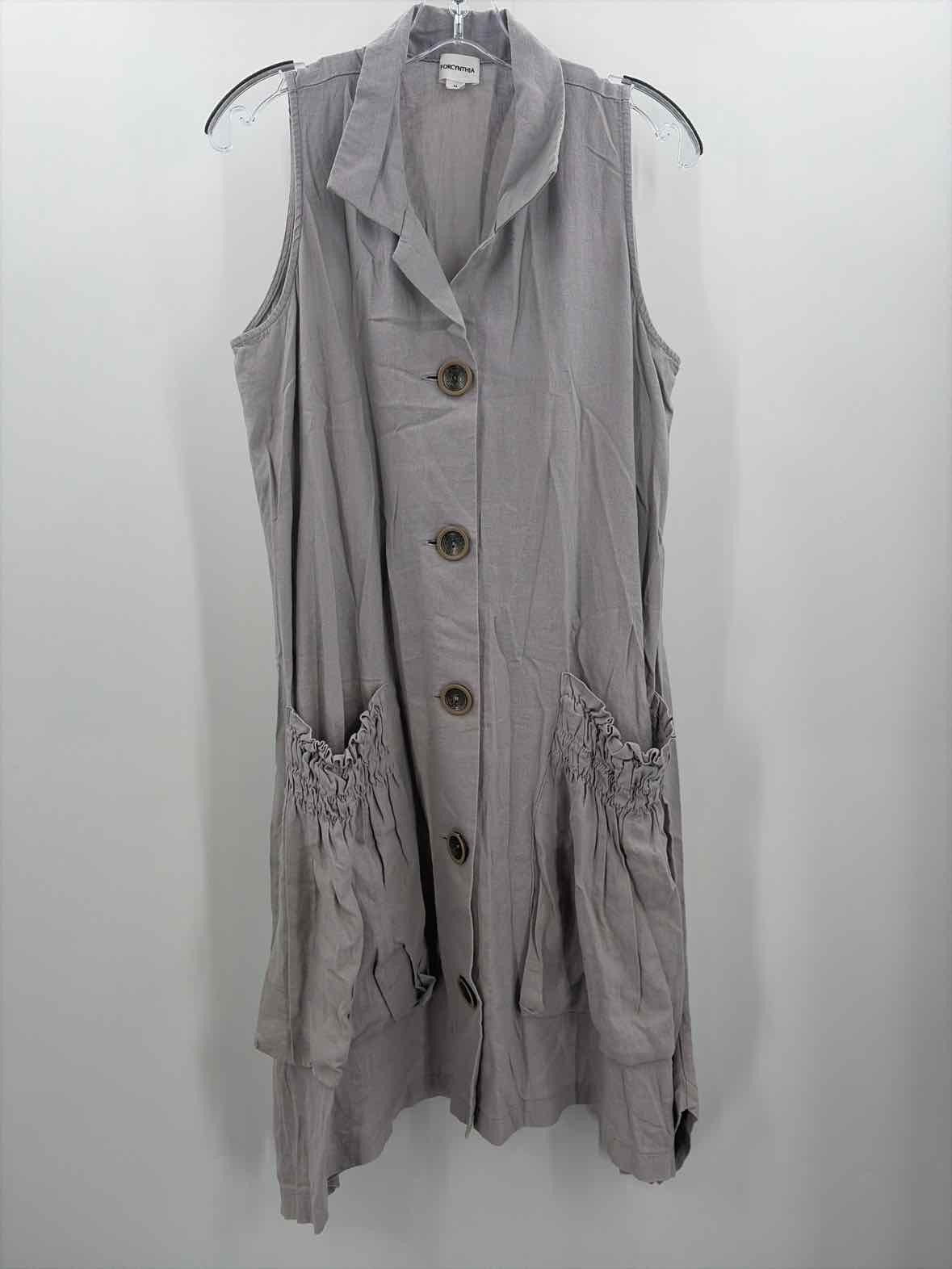 Pre-Owned For Cynthia Grey Size Medium Button Down Midi Sleeveless Dress