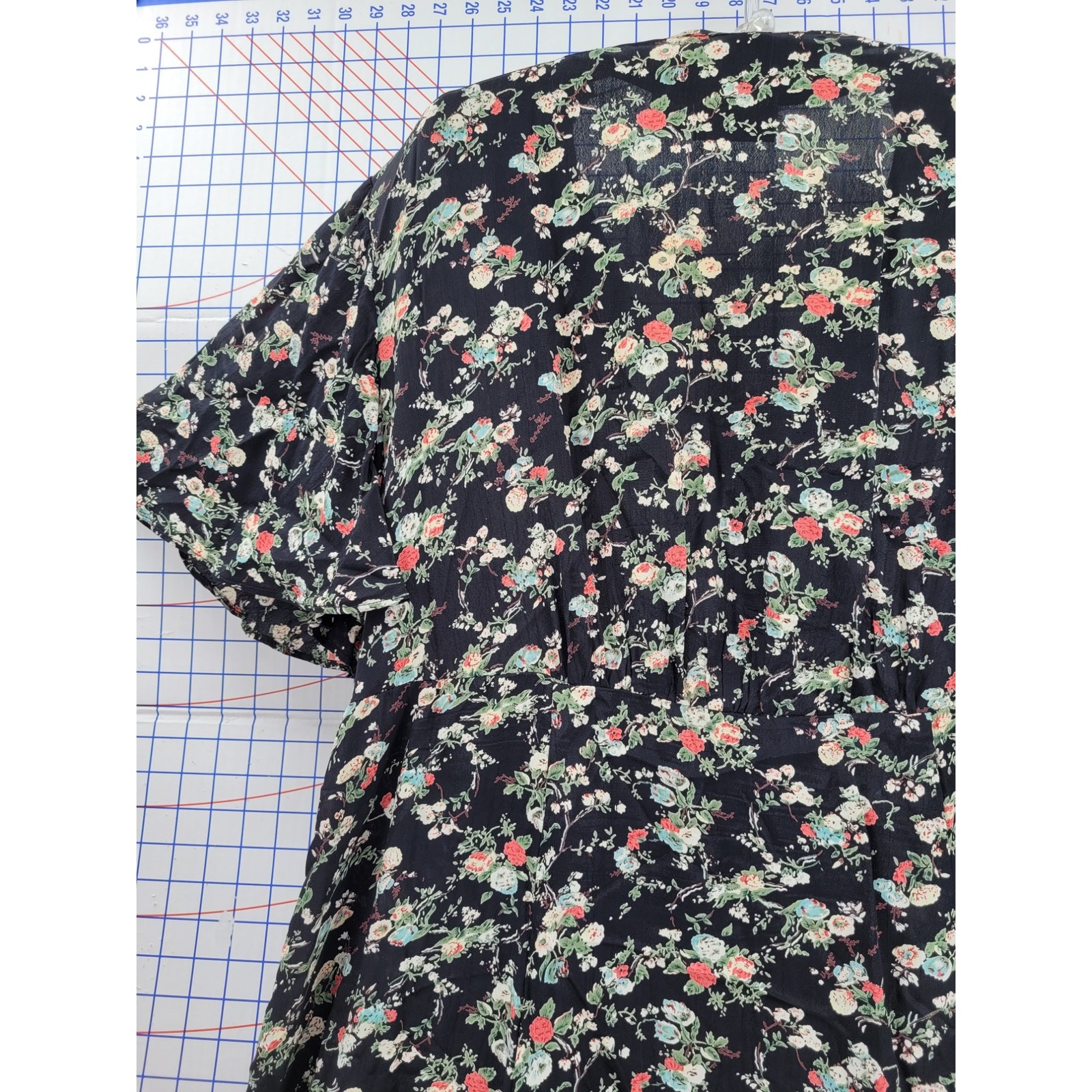 Adrian Jordan Vintage Black Floral Midi Dress Empire Waist Button Front Plus
