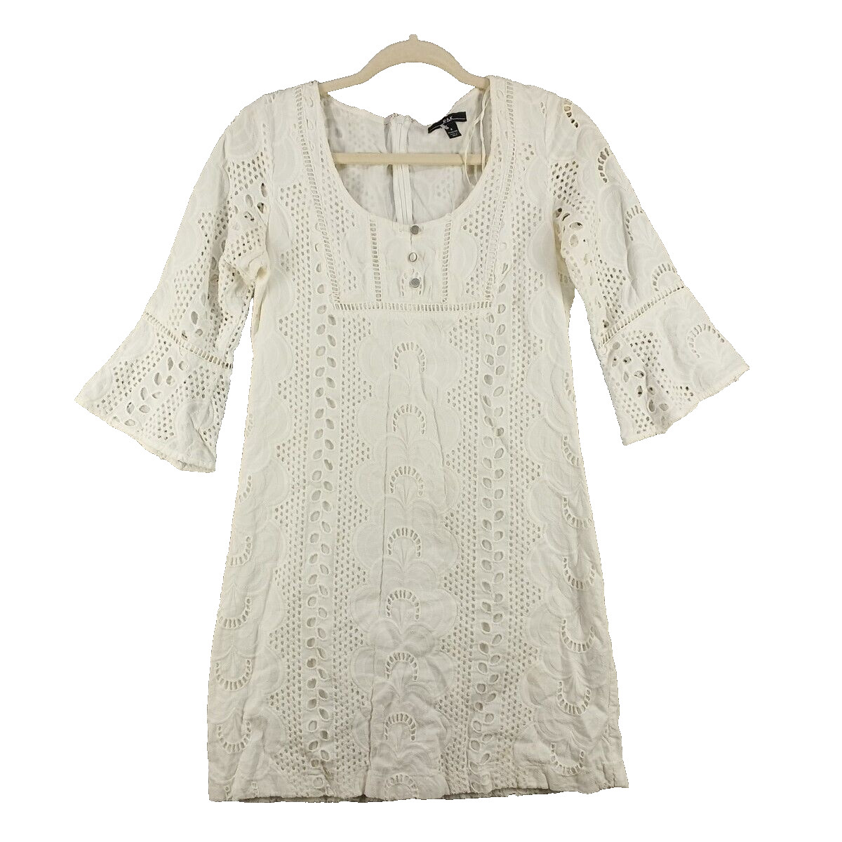 R&K Embroidered Dress Size 6 Women Casual White Lined Zip Closure 100% Cotton