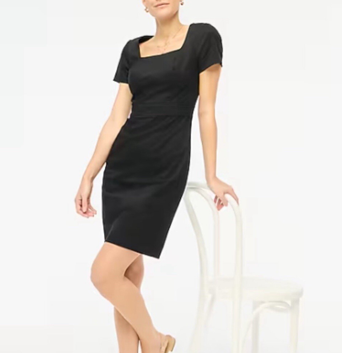 NWT J.CREW Size 2 Tailored Sheath Dress Black Short Sleeve Cotton Sateen