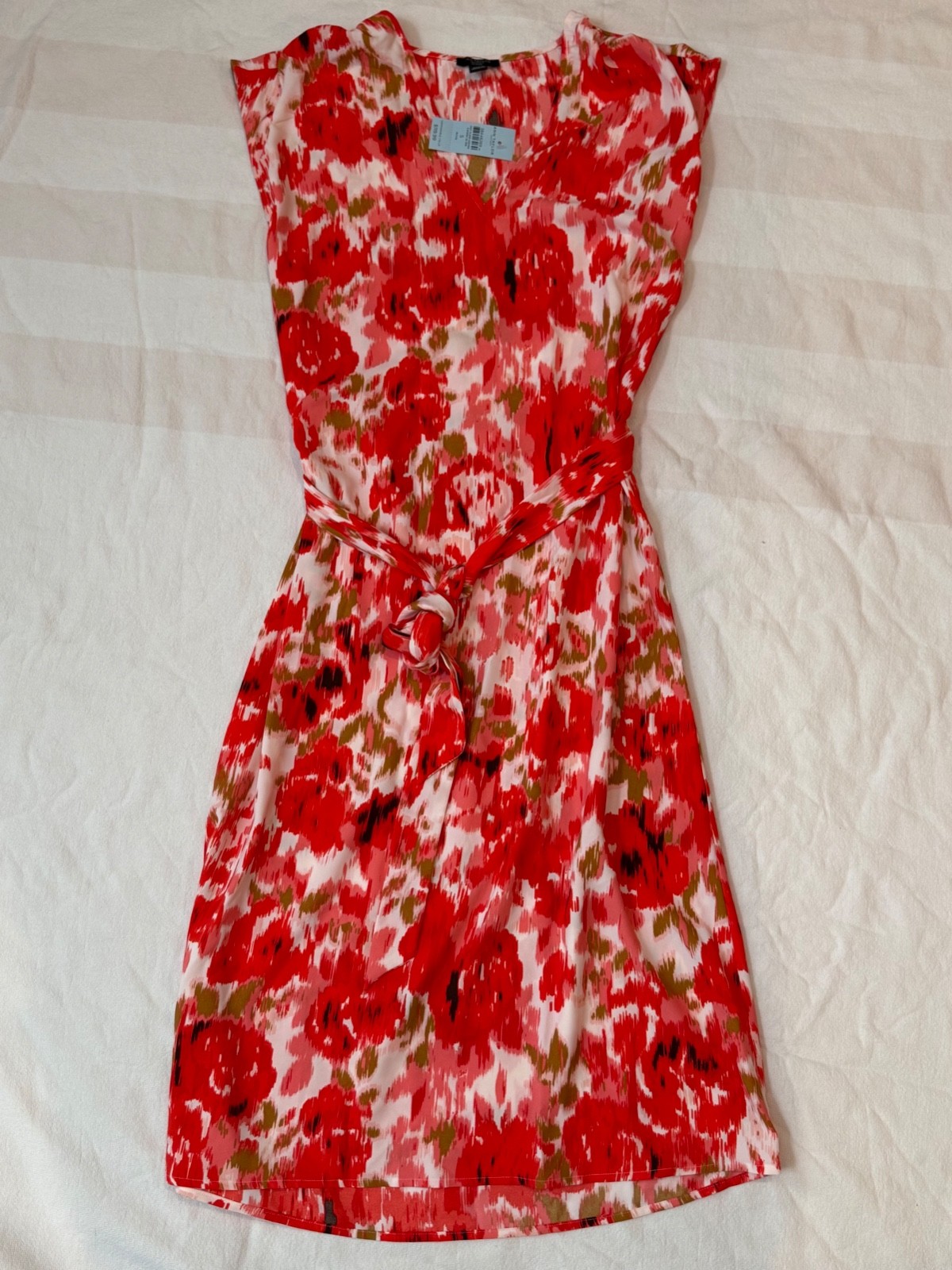 ANN TAYLOR Factory Vibrant Orange Pink Sleeveless Floral Sheath Tie Dress SP NWT