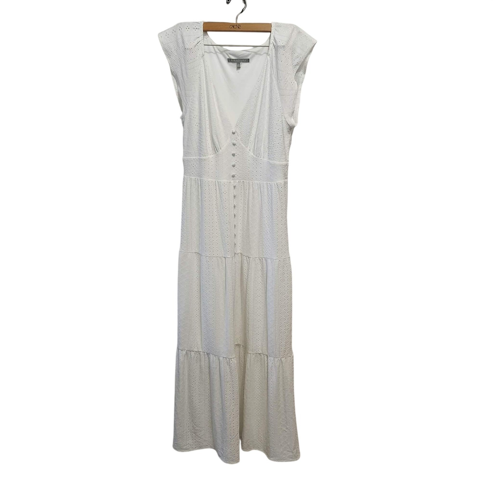 Danielrainn White Eyelet Tiered Midi Dress Vneck Cap Sleeve – Womens Size Medium