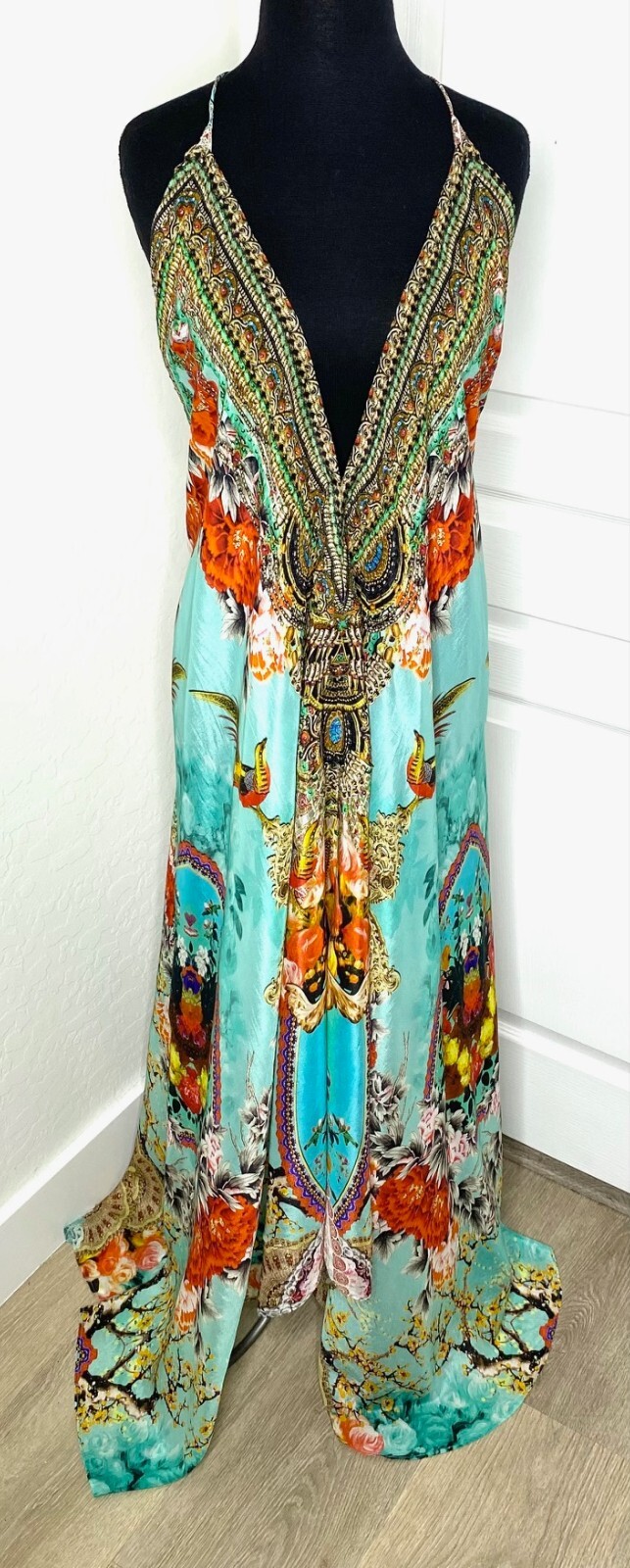 SHAHIDA PARIDES Rhinestone 3-Way Convertible Silk Maxi Hi-Lo Dress O/S S M L XL