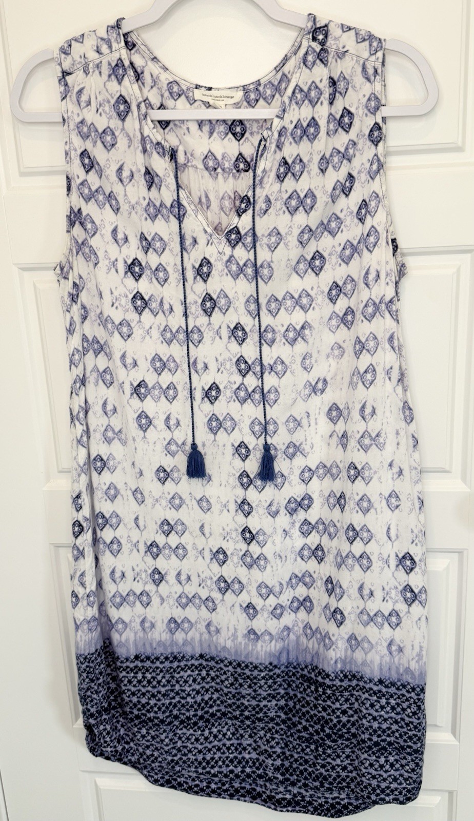 Beach Lunch Lounge Blue White Swim Cover-up Sleeveless 100% Viscose Size L Dress