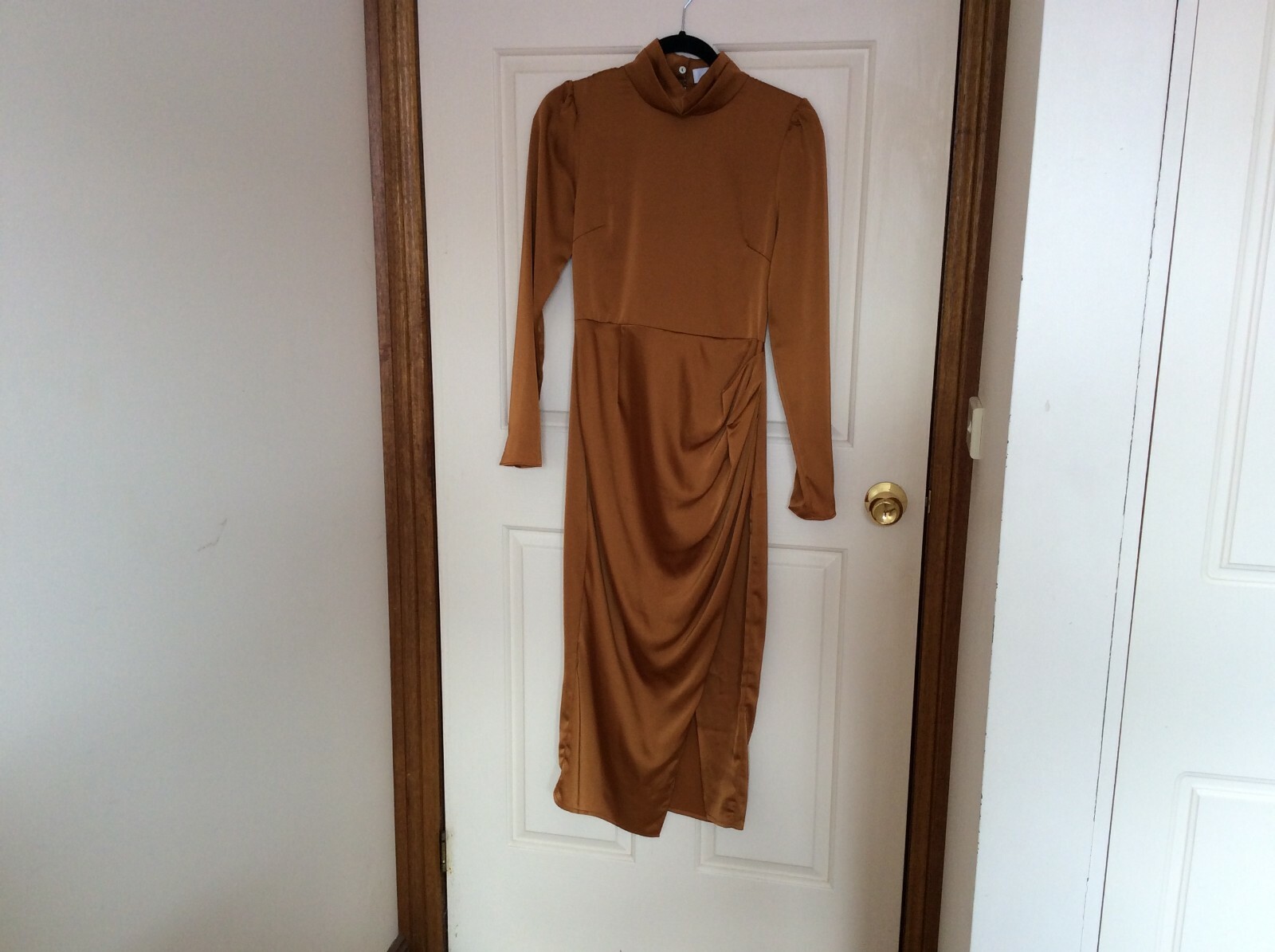 WHYTE VALENTYNE SATIN FITTED TURTLE NECK DRESS SIZES 6 8 10 12 AND 14