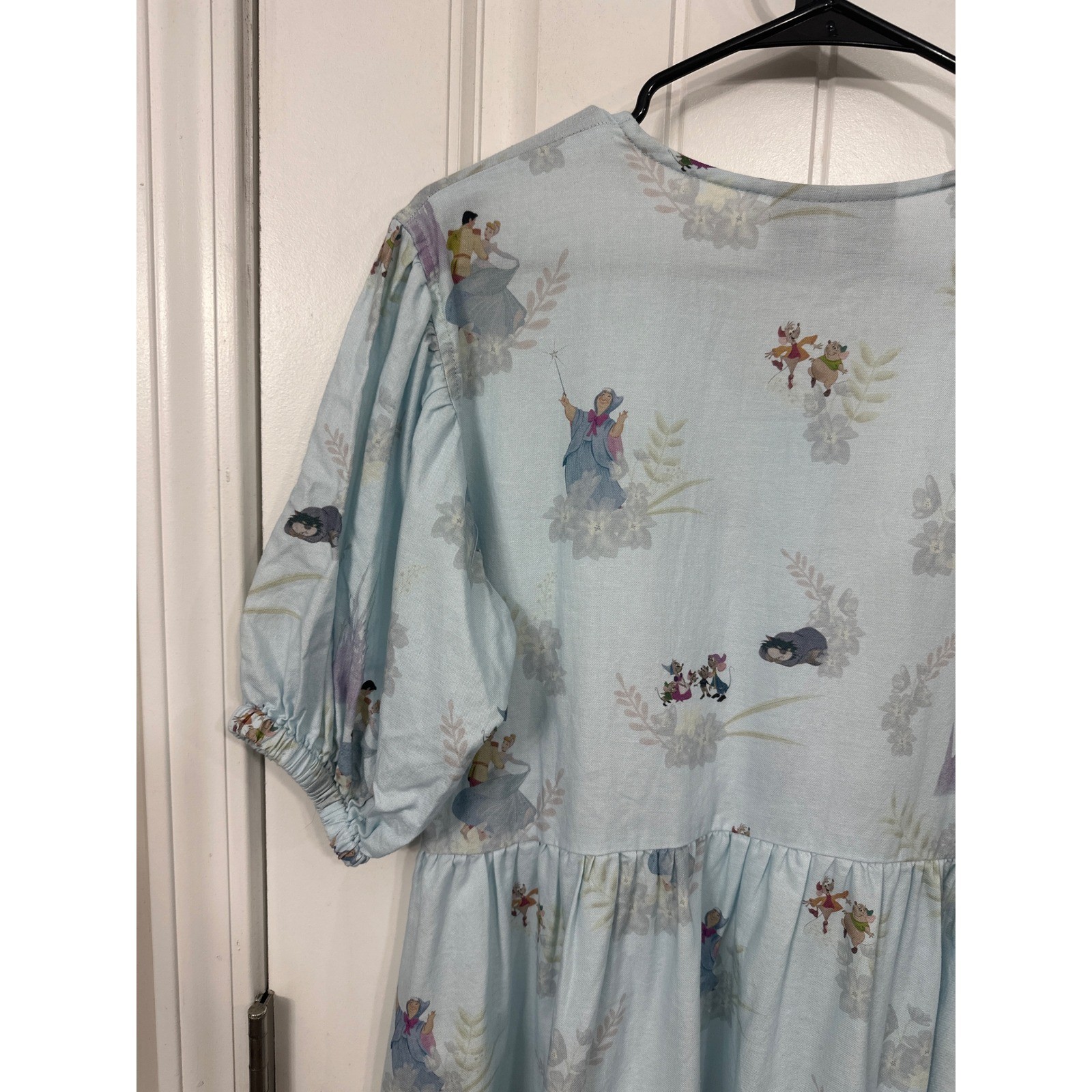 Disney Cakeworthy Cinderella Blue Babydoll Dress Button Front Puff Sleeve Medium