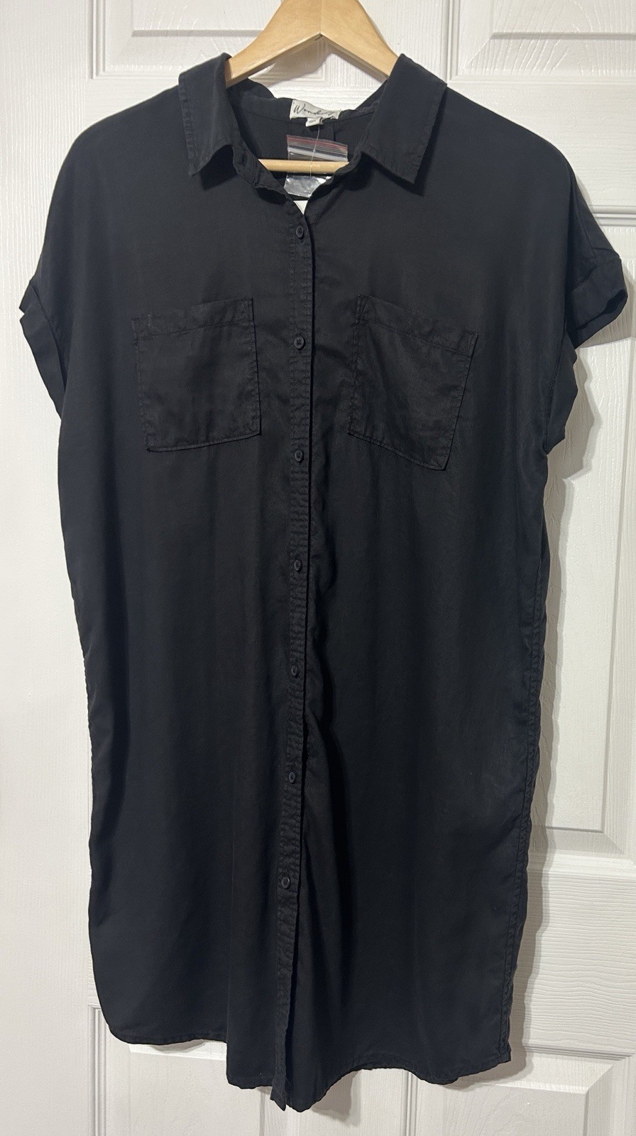 Wonderly Women’s Shirt Dress Black Chambray Button Front Short Sleeve NWT M