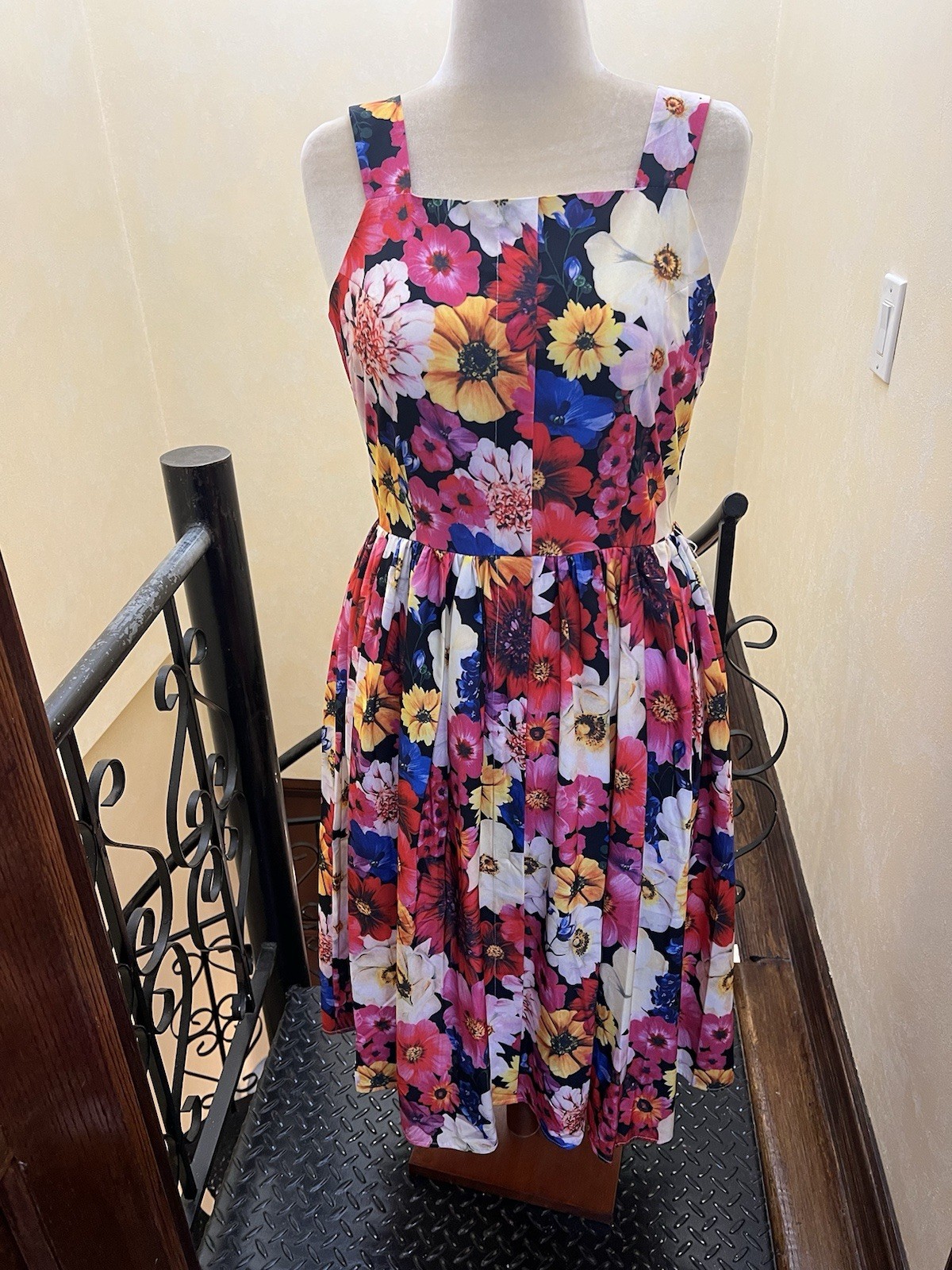 Floral-Print Overall Fit-&-Flare Midi Sundress designer inspired
