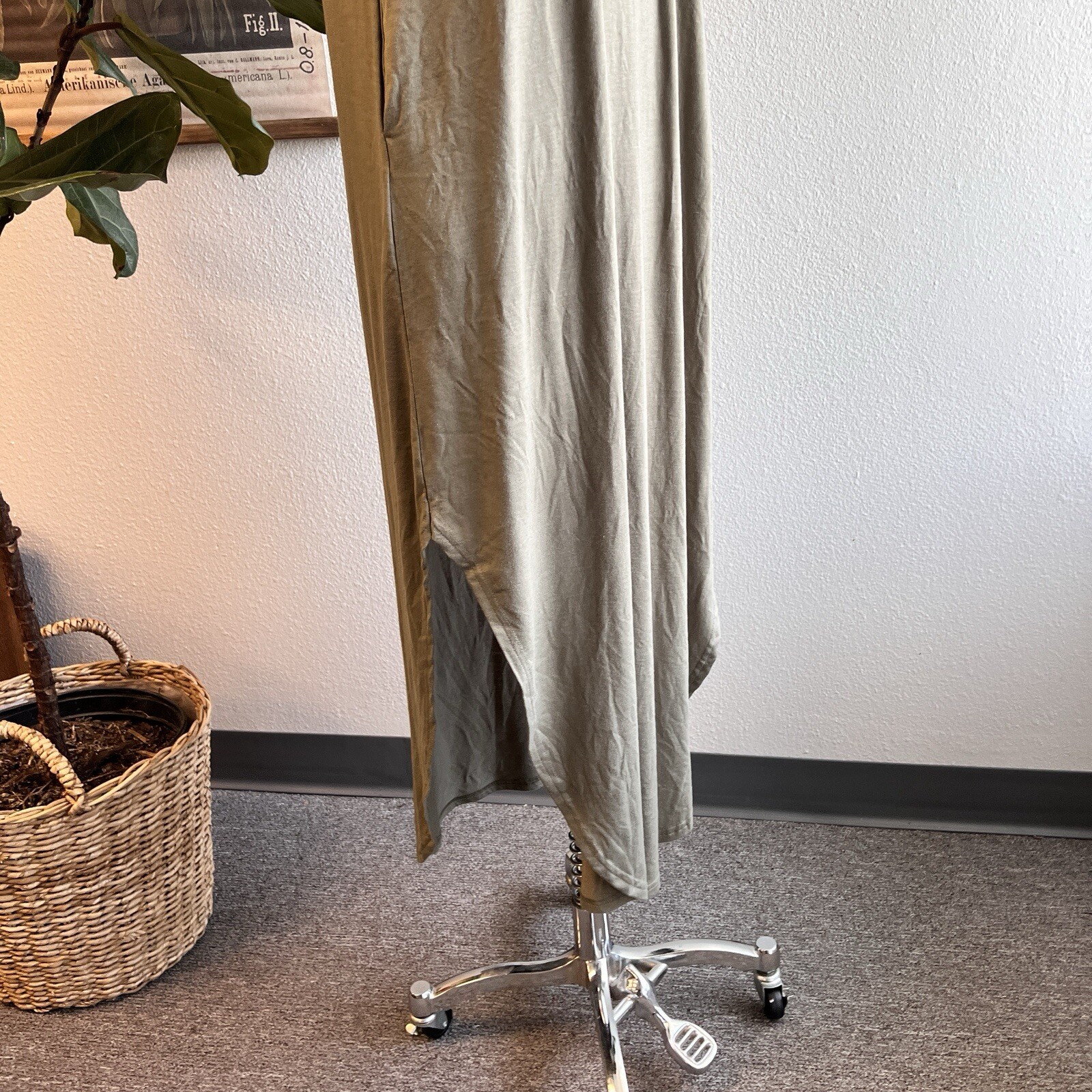 Anrabess Olive Green Maxi Sundress Pockets Casual Beachy Short Sz M