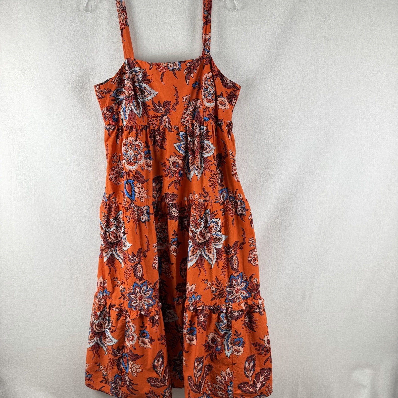 RHODE Target Floral Tiered Midi Dress Sz L Orange 100% Cotton Smocked Back Boho