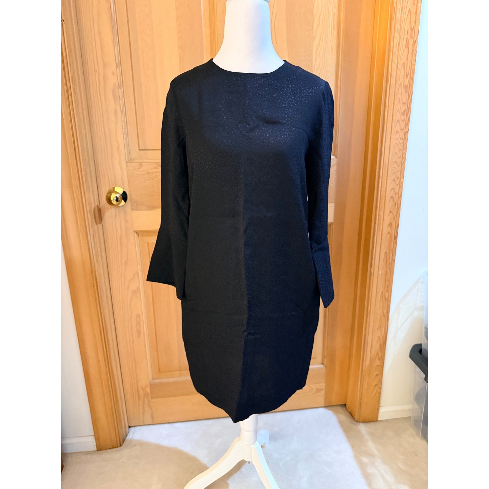 & Other Stories Mini Shift Dress 4 Black Star Jacquard Bell Sleeve Pocket
