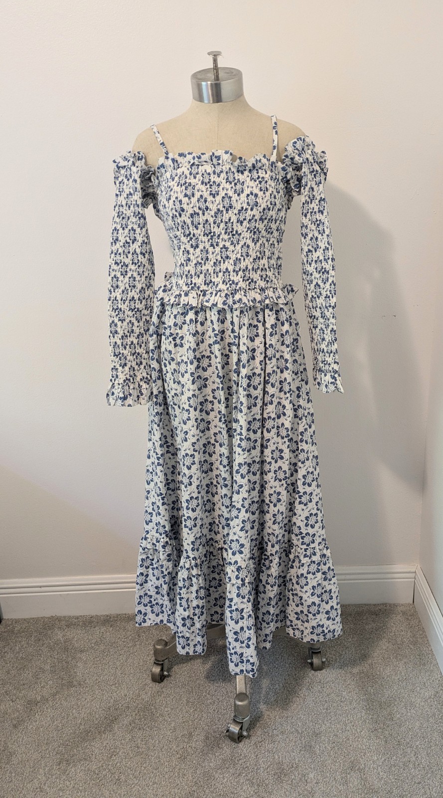 Ralph Lauren Floral Smocked Cotton Midi Dress Sz M Cottagecore Old Money Unique