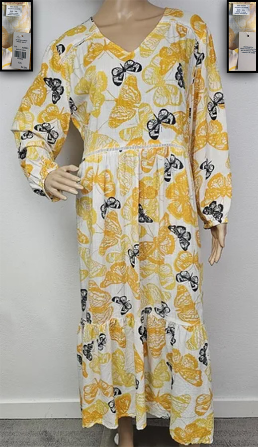 NWT! SWEET MAGNOLIA WHITE YELLOW BUTTERFLY TIERED RUFFLE HEM MAXI DRESS XXL 2X !