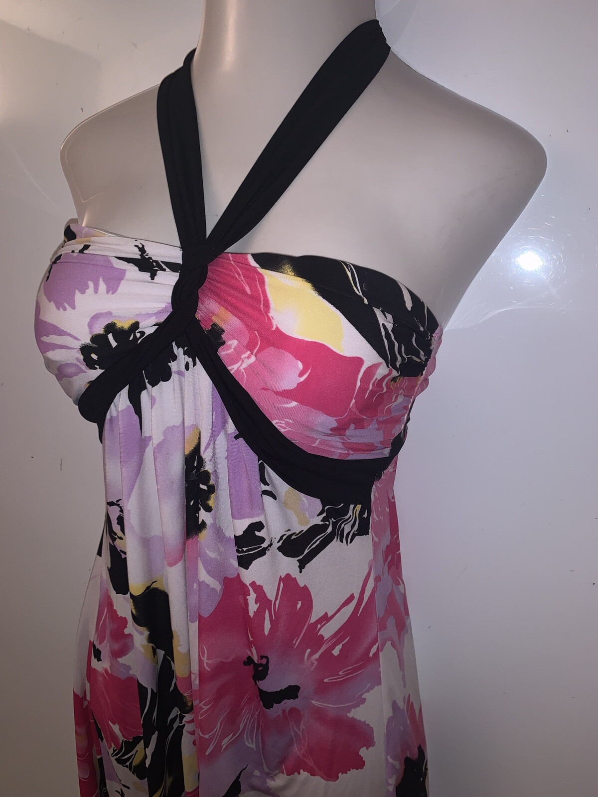 Womens LA BELLE Halter Strap Floral Above Knee Dress ~ Size Medium M