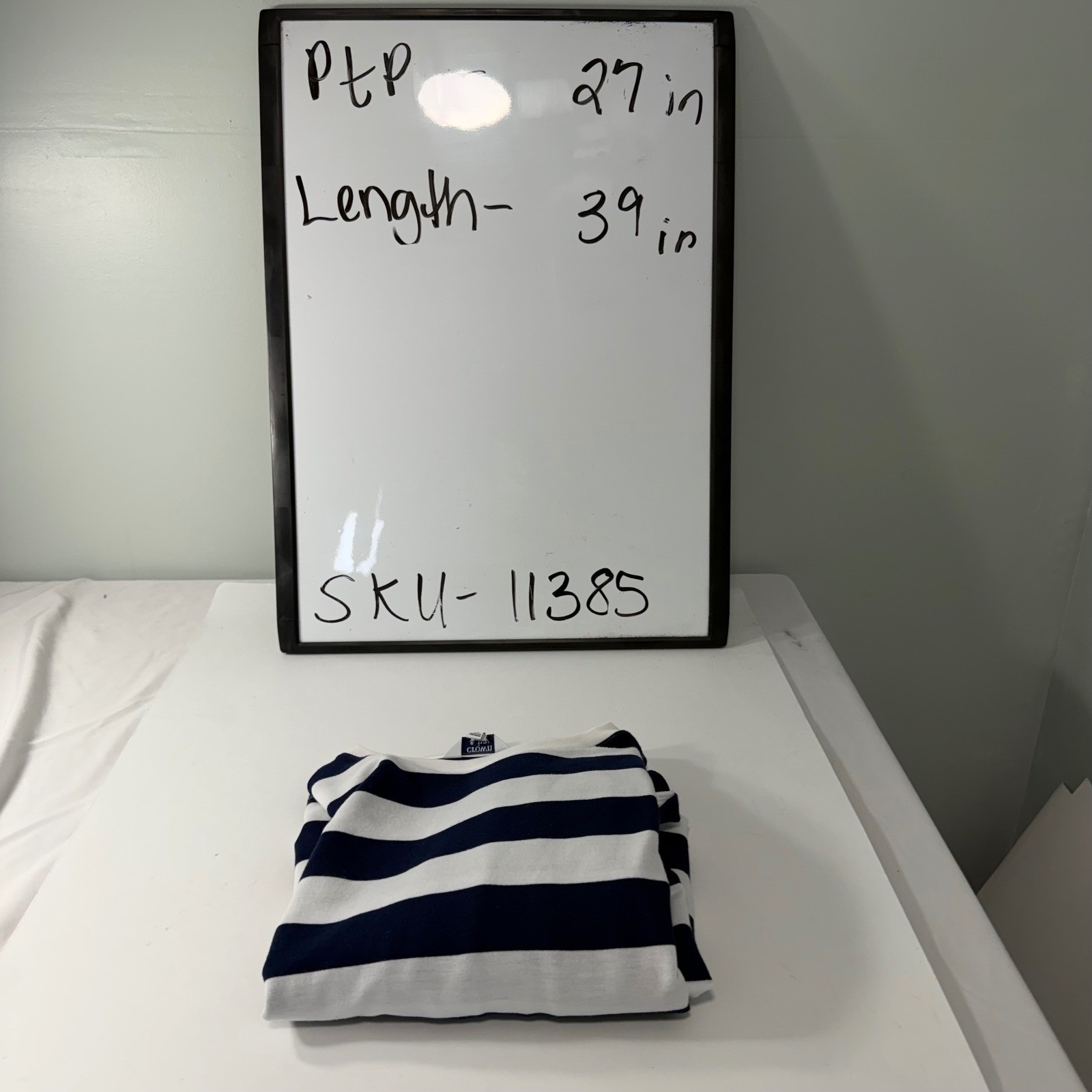 Crown & Ivy Womens XL Navy Blue White Striped T-Shirt Dress Short Sleeve Cuffed