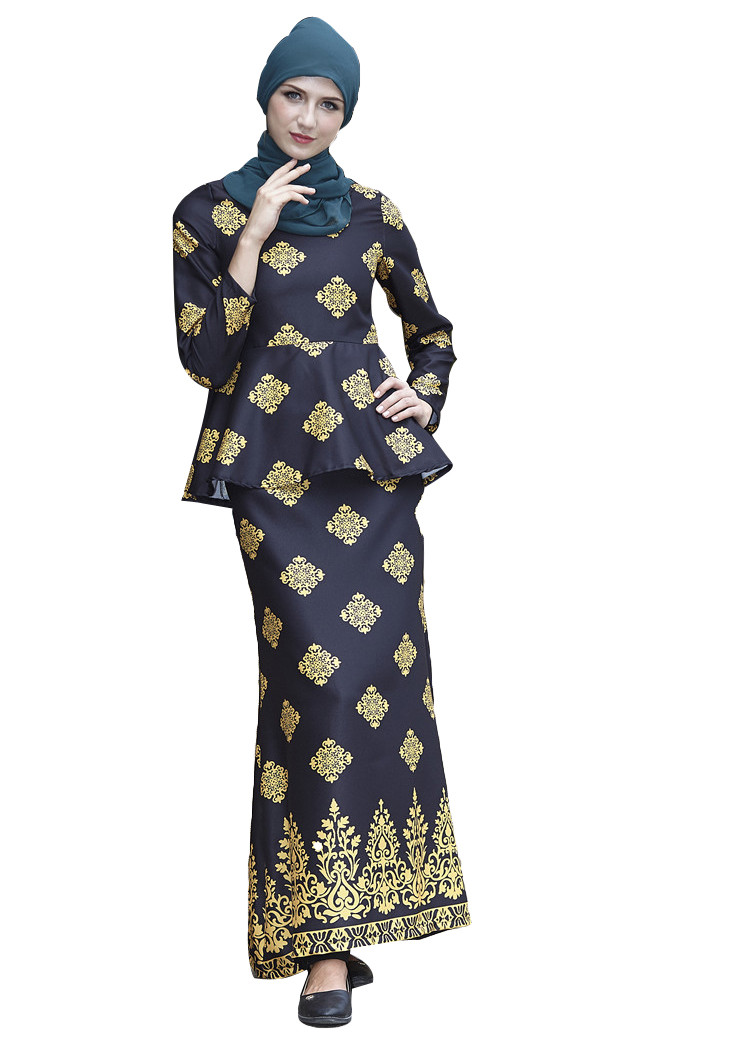 New Women Abaya Set Maxi Slim Dress Kaftan Top+Long Skirt Clothes Malaysia Style