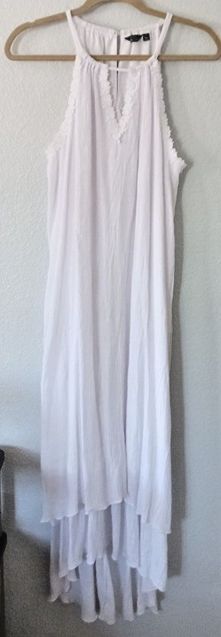 Mlle Gabrielle White Sleeveless Gauze Dress 1X Halter Neck High-Low Lined Summer