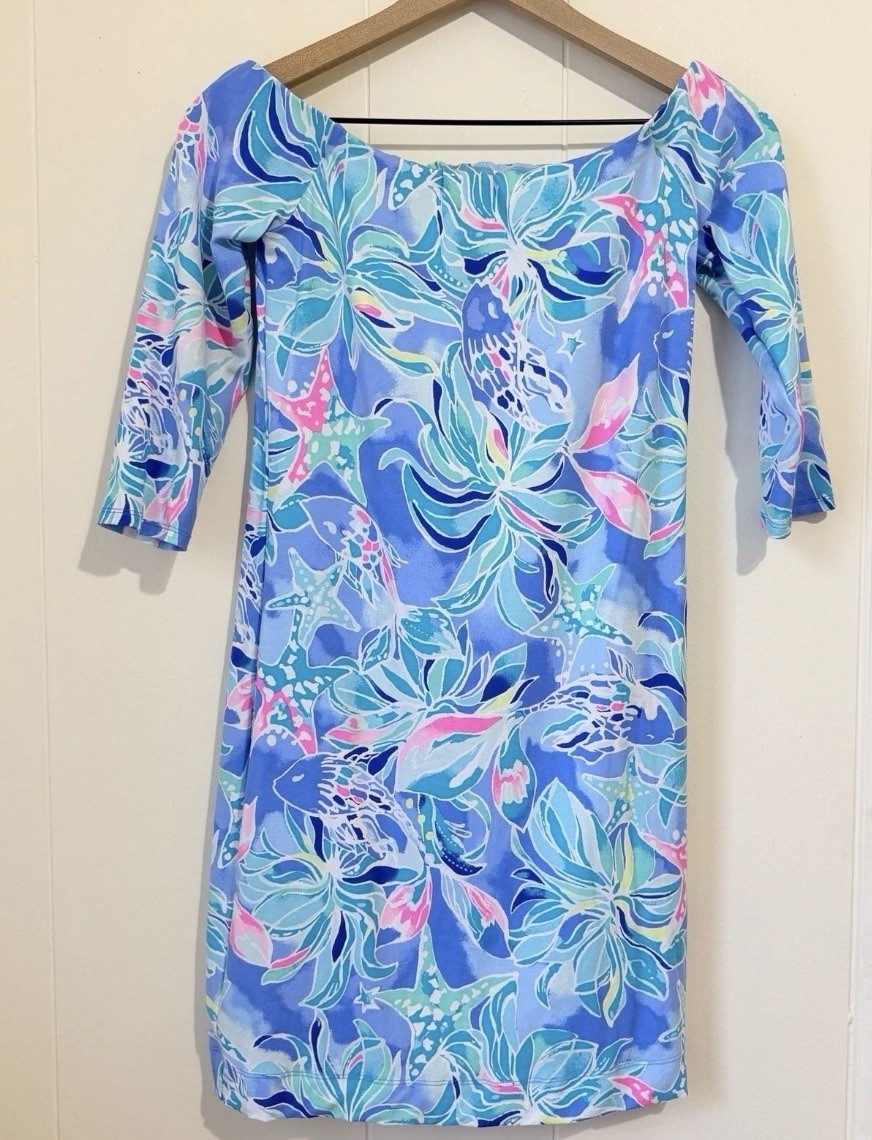 NWT Lily Pulitzer Laurana Off Shouder Dress Bennet Blue Celestial Seas Sz L