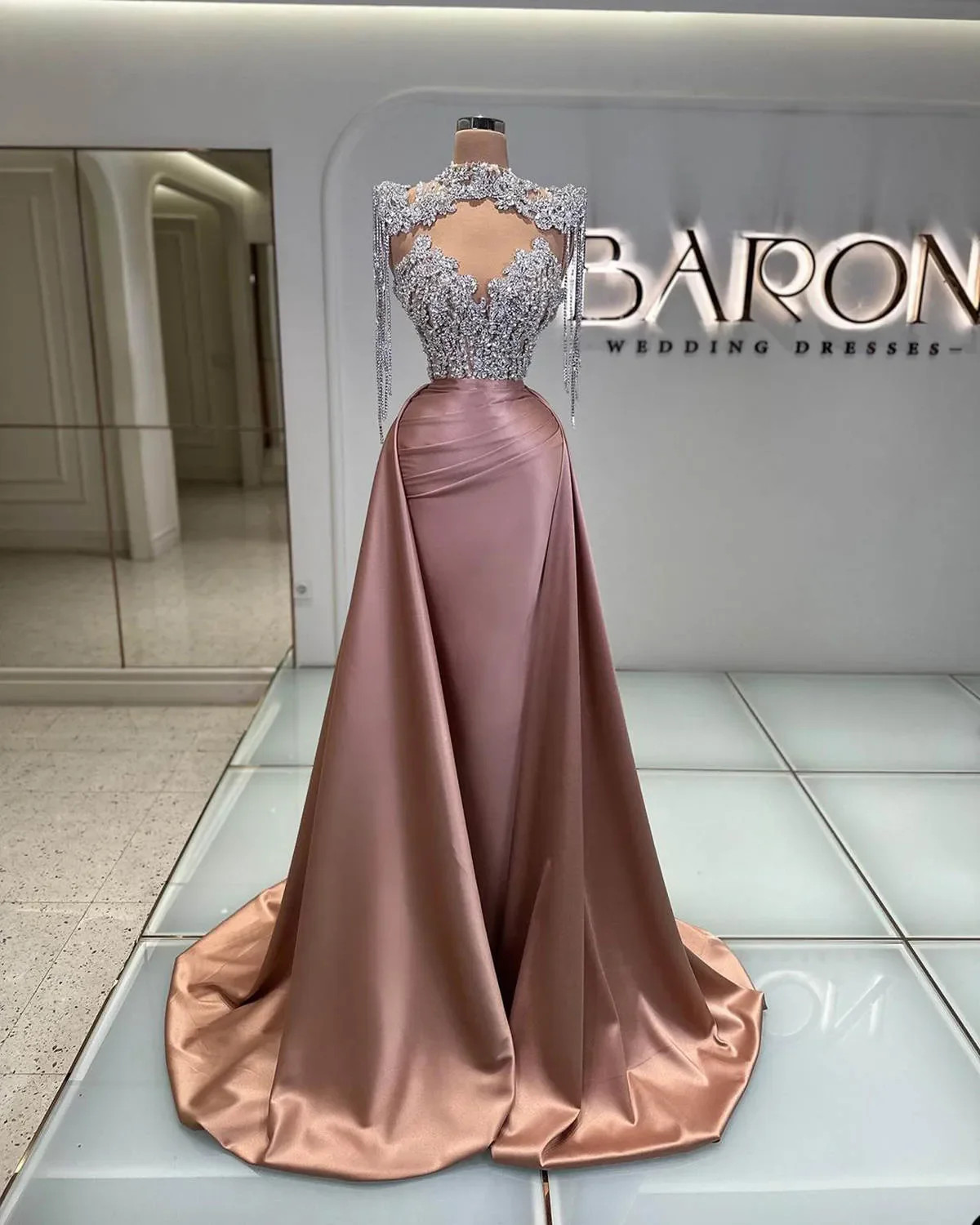 Mermaid Prom Dresses For African Women Strapless Crystal Detachable Train Dress