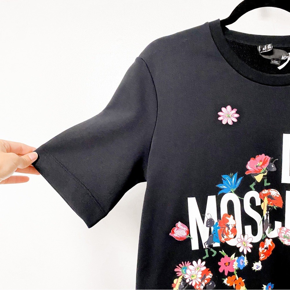 +NWT* Love Moschino Casual Winter Spring Chic Knit Graphic Print Shirt Dress