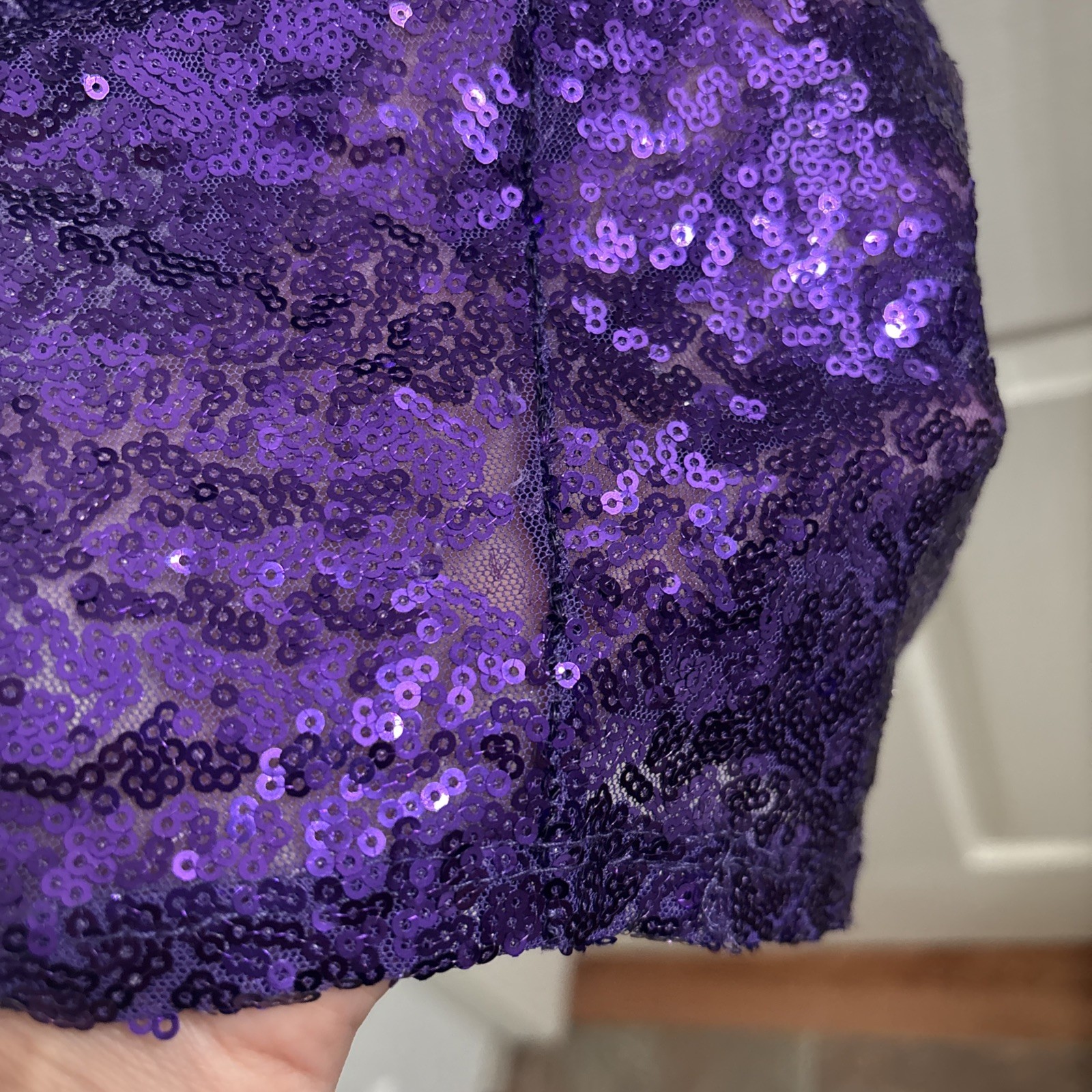 Lucy In The Sky Purple Sequin Spaghetti Strap Lace Up Back Medium Mini Dress