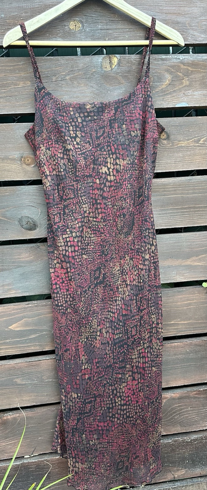 Y2K Womens Chiffon Slip Dress Size 8 Red Geo WhimsiGoth Sleeveless Midi Vtg Vamp