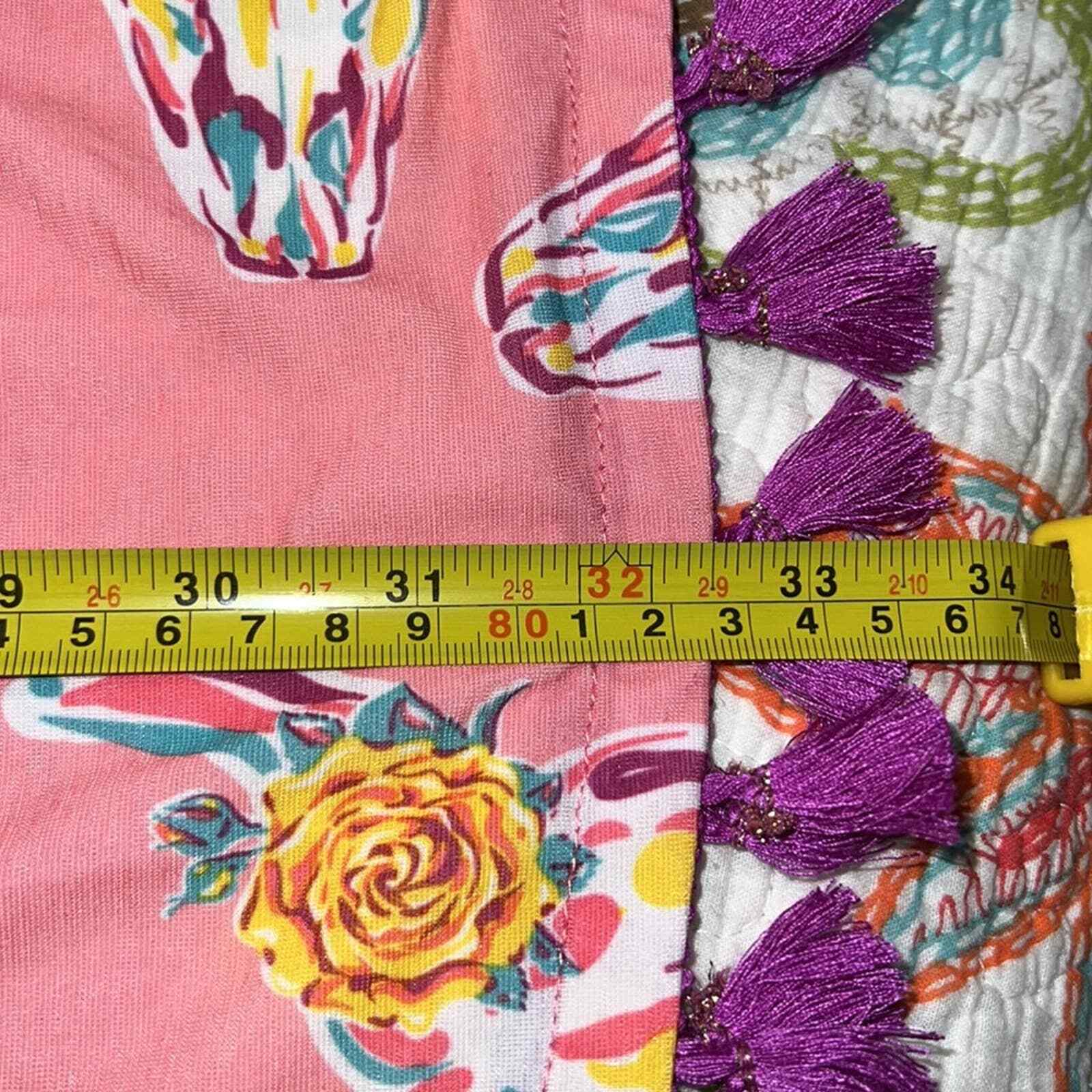 Simply Southern small sleeveless trapeze dress pink cow skulls purple tassels