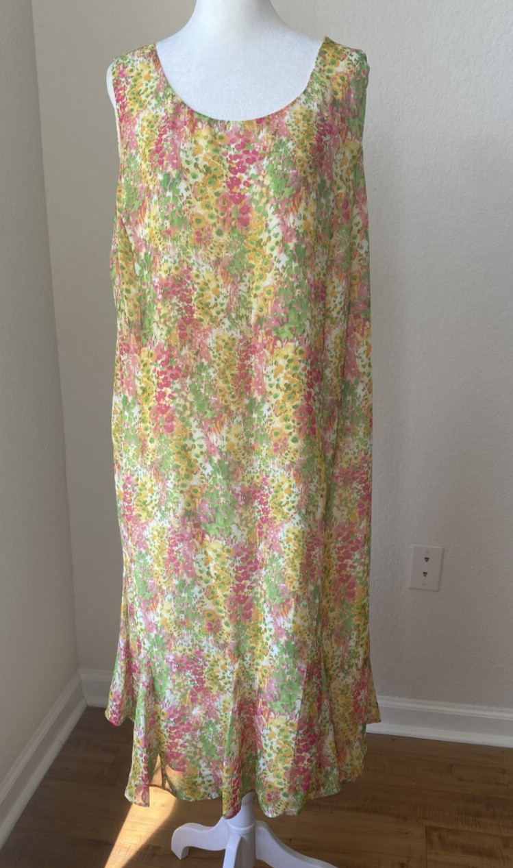 DN Design 2pc Dress & Jacket 16W Floral Yellow, Green, Pink & White