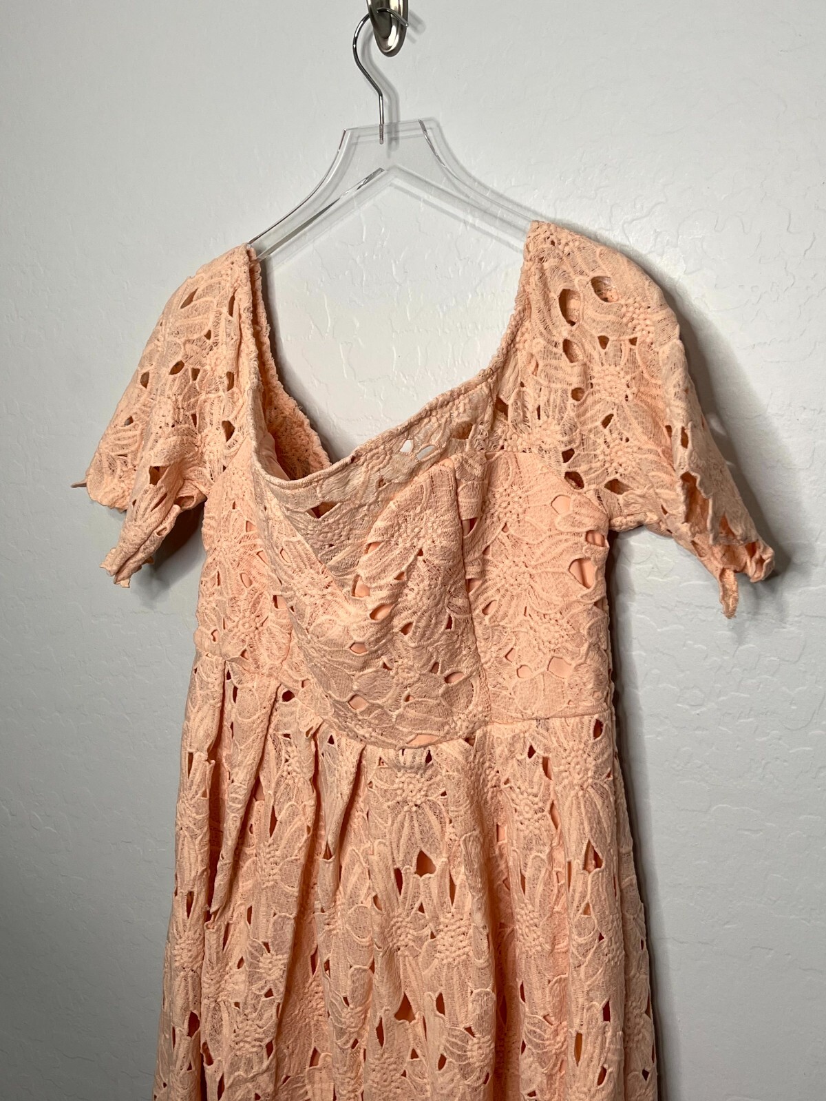 BOOHOO Botique Off Shoulder Lace Blush Skater Dress Size 14 NWT