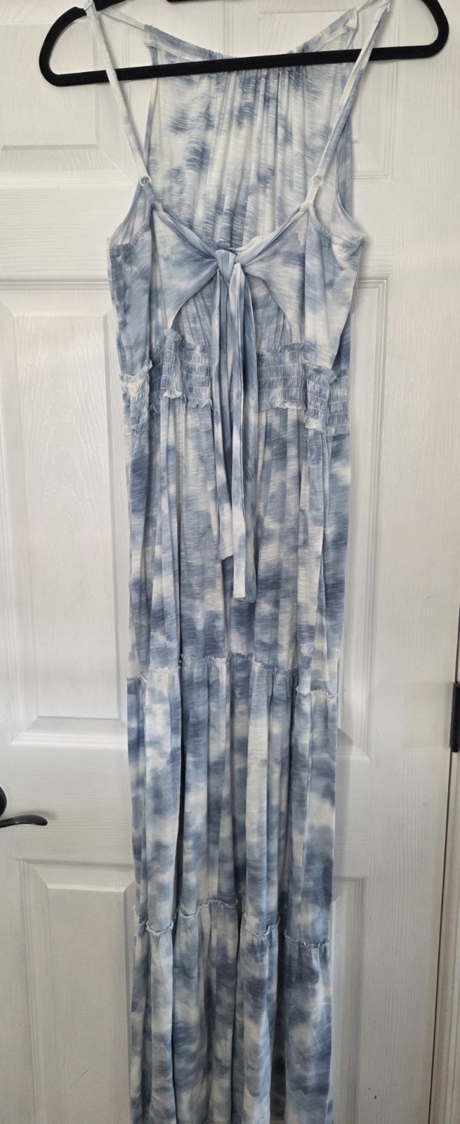 Women’s Blue/White Tie-Dye Sleeveless Tie-Front Strap Jumpsuit Size XL Maxi