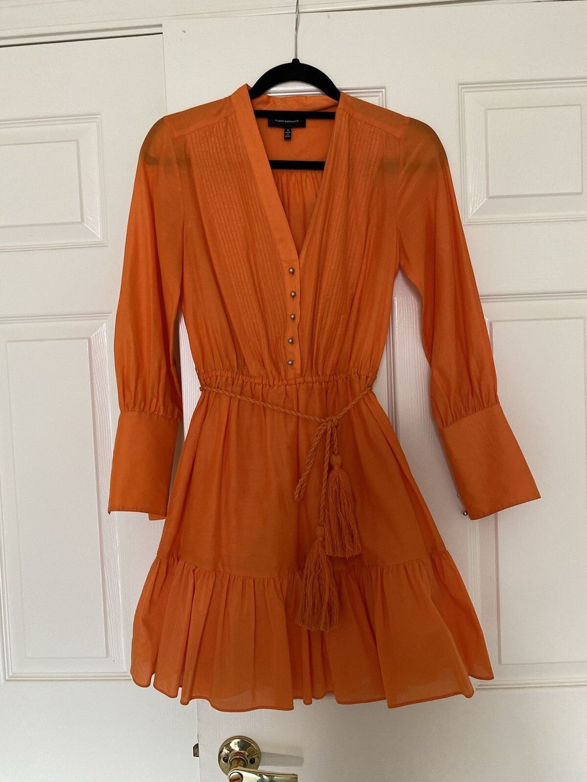 Robert Rodriguez orange cotton/silk short dress with buttons perfect con Size 2