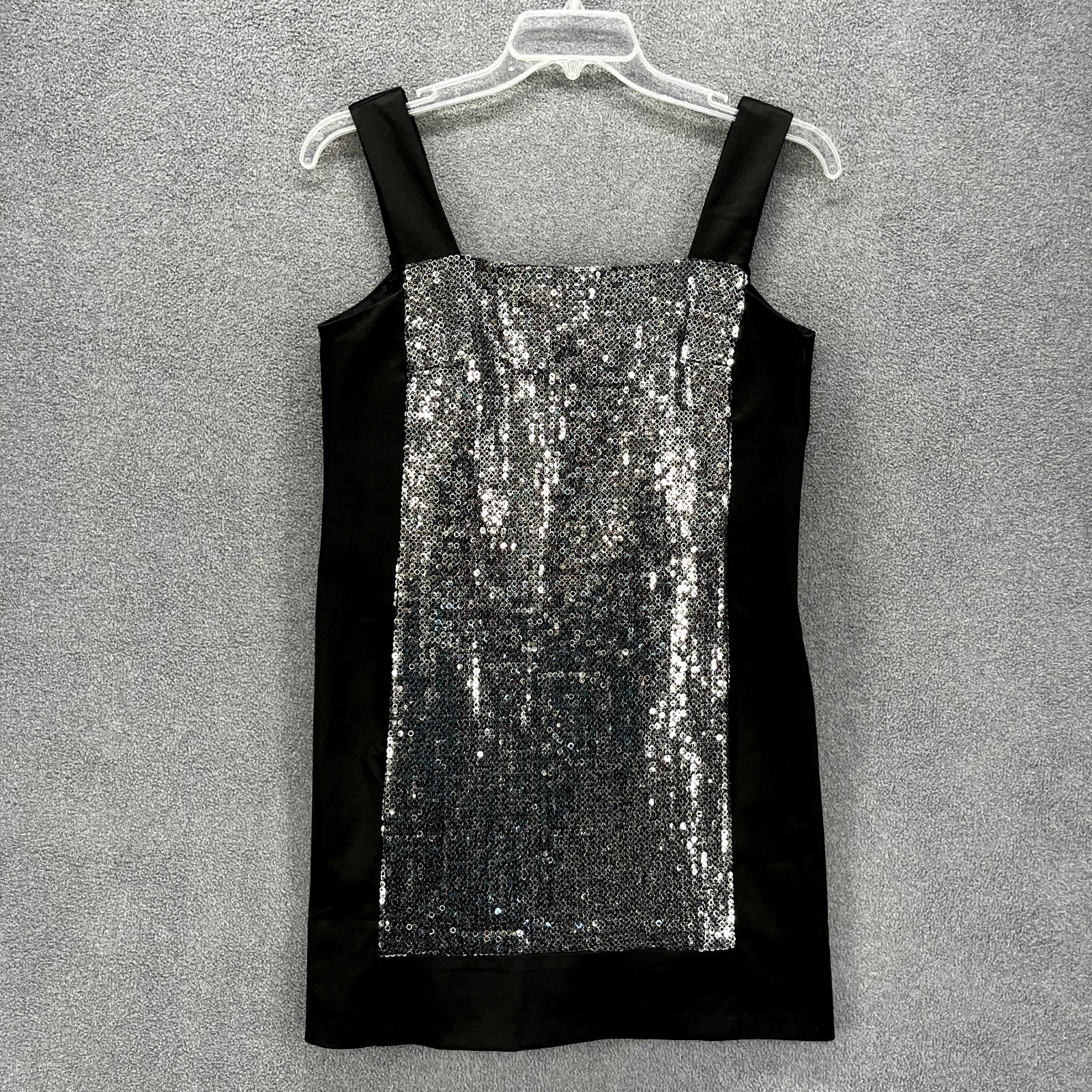 Nanette Lepore Dress Womens 8 Black Silver Shift Sequin Sleeveless Y2K disco