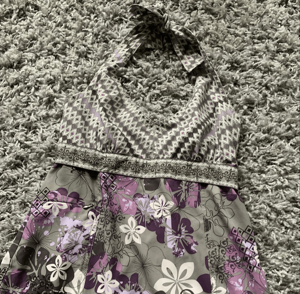 ATHLETA Pack Everywhere gray print Sporty SUN Pool Halter DRESS sz 10