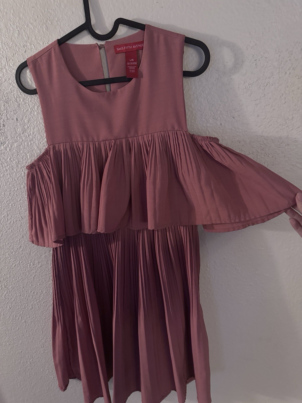 Saks Fifth Avenue Pink Pleated Layered Sleeveless Cocktail Dress L/G