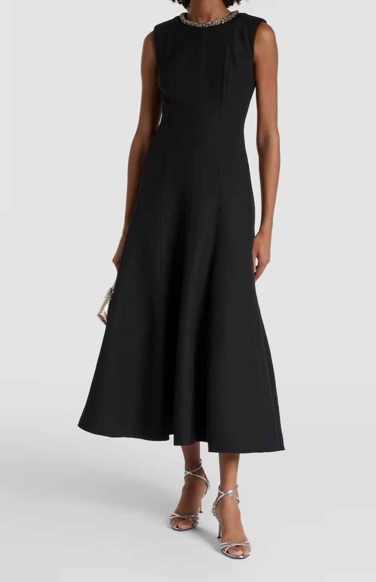 Roland Mouret Women’s Black Embellished Wool and Silk Midi Dress Size 8