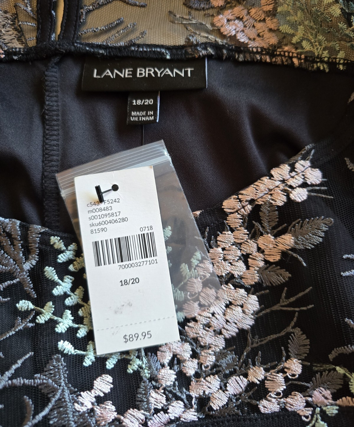 Lane Bryant Floral Embroidered Mesh Shift Dress 18/20 Black Pink Green Cottage