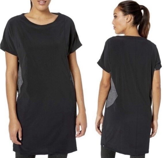 SMARTWOOL Black/Gray Genuis Shirt Dress Short Sleeve Merino Wool Blend Women’s S