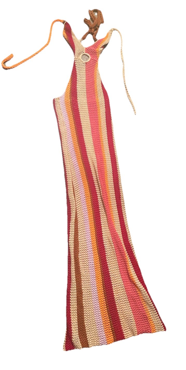Crochet Open Knit Maxi Dress Size L Boho Resort Wear Festival NWTO