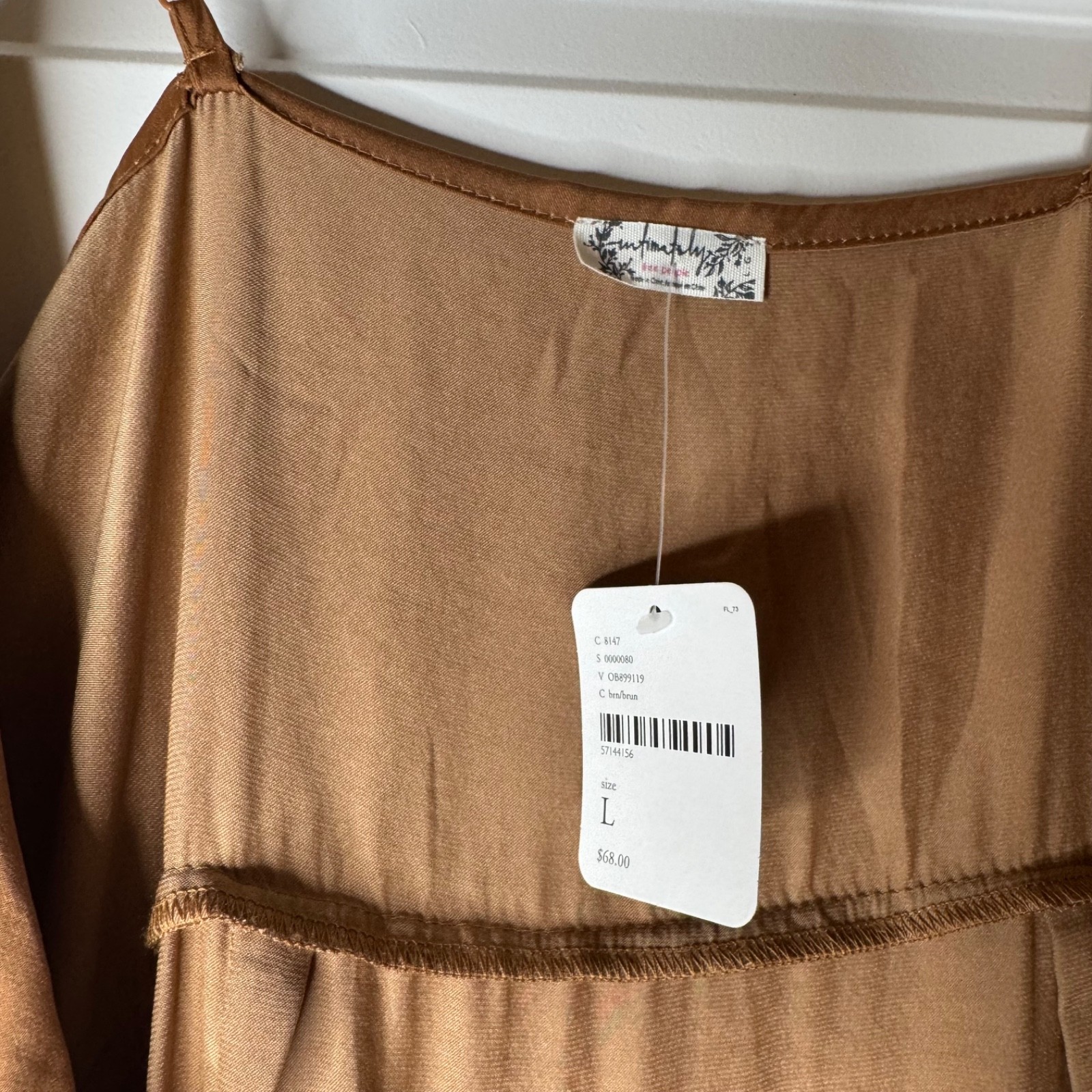 Free People All My Love Shine Mini Wrap Slip Dress Size Large Tan Brown NWT