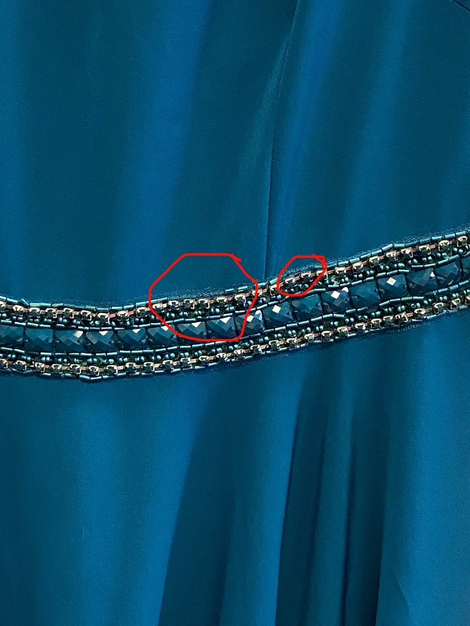 IEENA by MAC DUGGAL Teal Blue Green Beaded Waist A-Line Maxi Gown Dress 6 = S